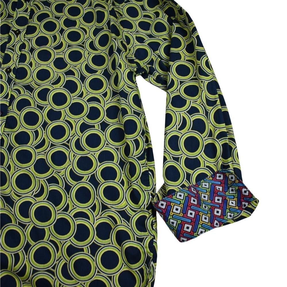 David Smith Australia Button Up Shirt Mens L Blue Green Long Sleeve Geometric - Picture 4 of 11
